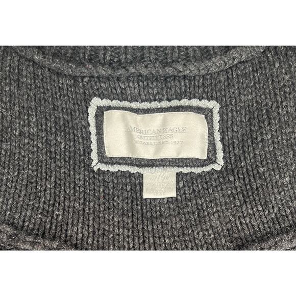 American Eagle women charcoal grey crop 3/4sleeve cable knit cardigan sweater M - Picture 2 of 7